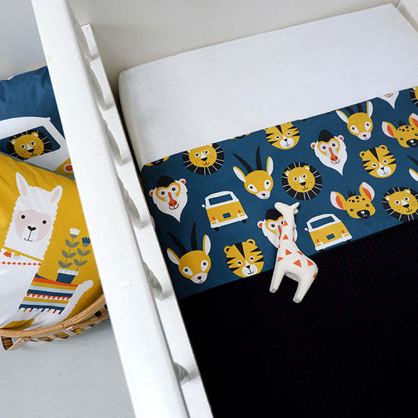 Ledikantdeken safari donkerblauw - wafelstof zwart