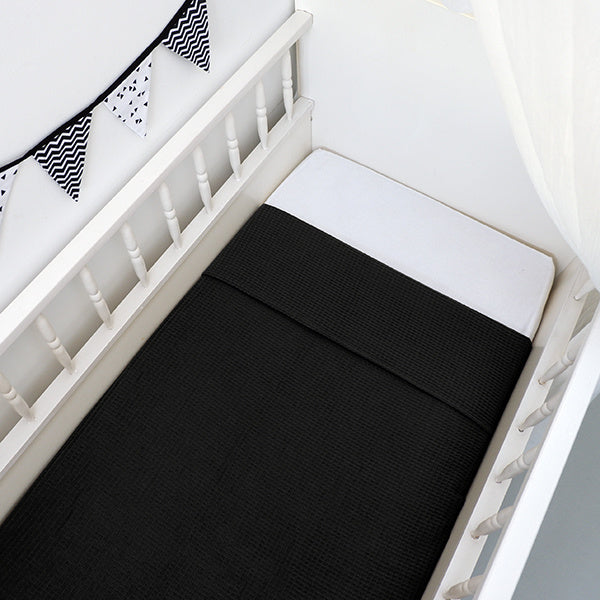 Ledikantdeken wafelstof zwart - basic