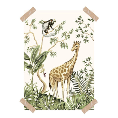 Poster jungle kinderkamer babykamer - giraffe