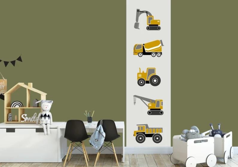 Behangstrook kinderkamer - voertuigen oker