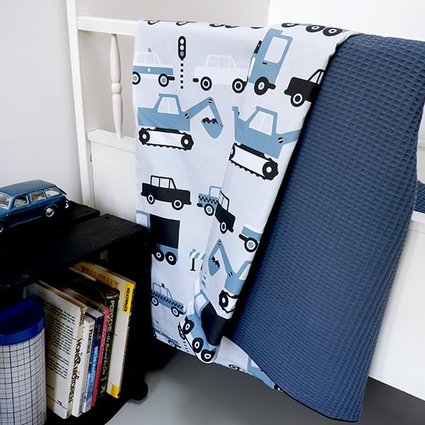 Ledikantdeken voertuigen jeans blauw - wafelstof donker oud blauw