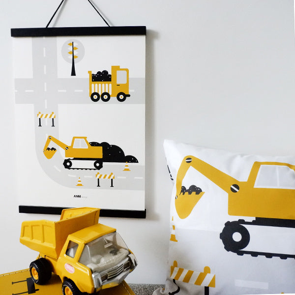 Poster set voertuigen kinderkamer - oker geel