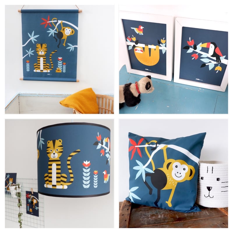 Kinderkamer aankleding en decoratie set - Jungle donkerblauw (met lamp)