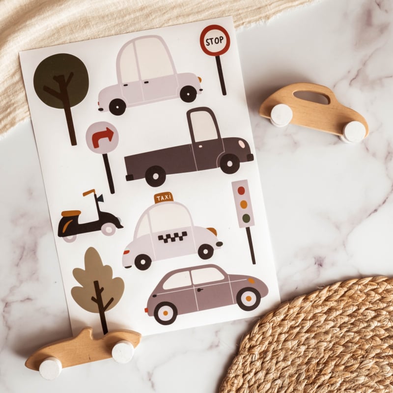 Voertuigen muurstickers in grijstinten