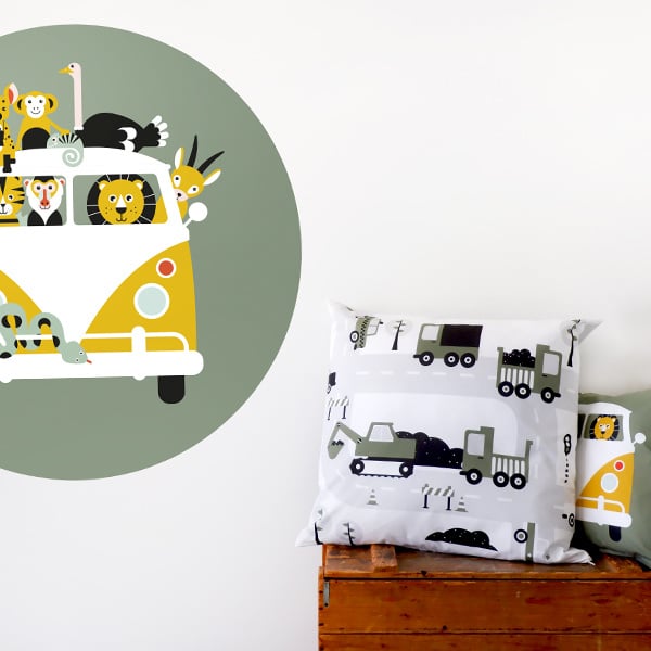 Kussen XL jongenskamer - auto voertuigen olijf groen