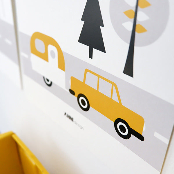 Posterset kinderkamer Caravan voertuigen - oker geel 15x20 cm