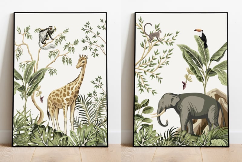 Poster jungle kinderkamer babykamer - giraffe