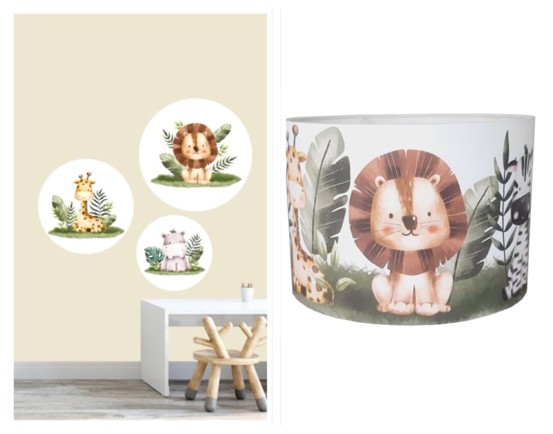 Kinderkamer aankleding en decoratie set - Jungle safari dieren (met lamp)