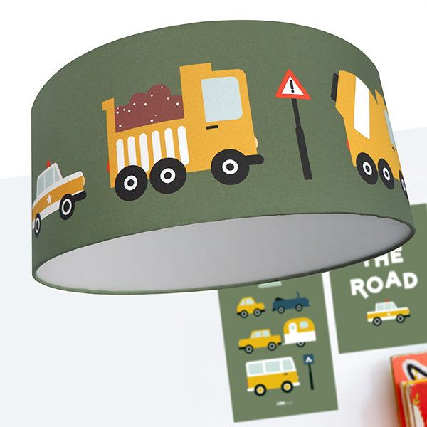 Plafondlamp  kinderkamer auto voertuigen - on the road olijfgroen