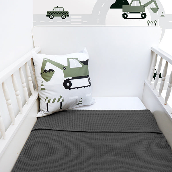 Ledikantdeken wafelstof donker grijs - basic