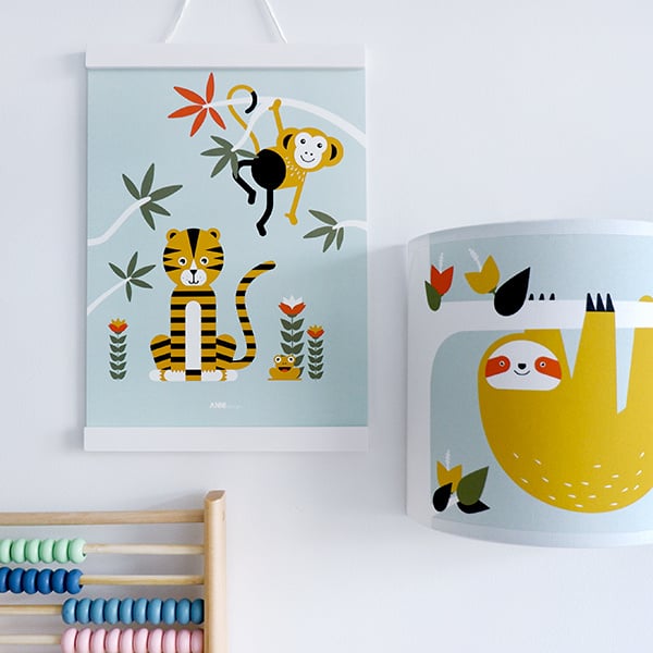 Poster jungle kinderkamer tijger + aap - mint