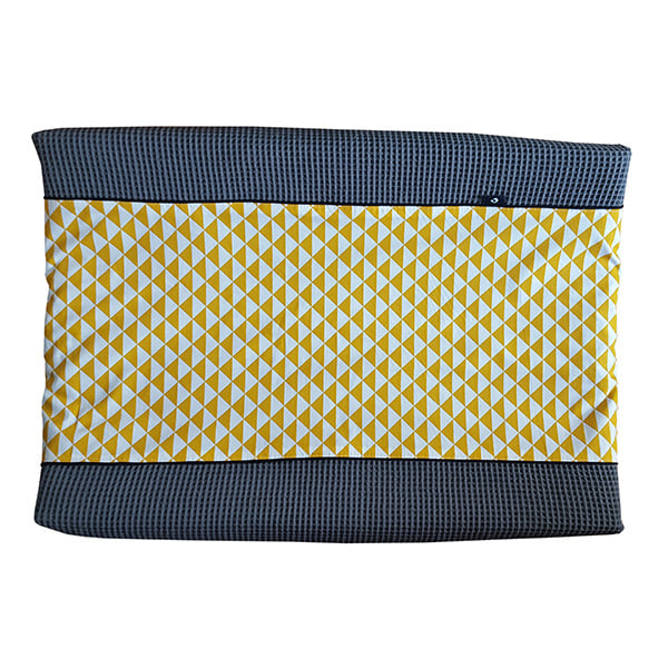 Aankleedkussenhoes wafelstof donkergrijs - oker driehoek