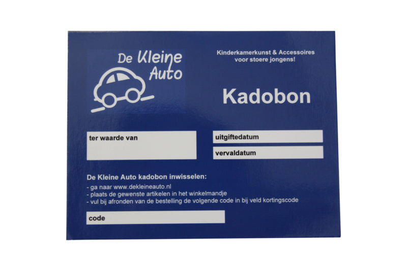 De Kleine Auto Cadeaubon twv € 5,- tot € 100,-