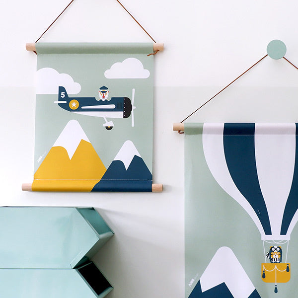 Textielposter piloot vliegtuig kamer - bleekgroen