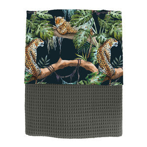 Ledikantdeken jungle babykamer -panters op zwart (diverse kleuren mogelijk)