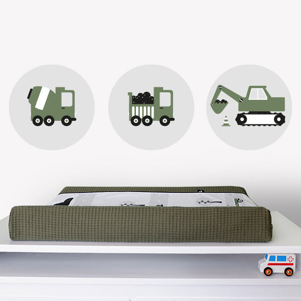Muurcirkel set graafmachine voertuigen kamer (olijfgroen)