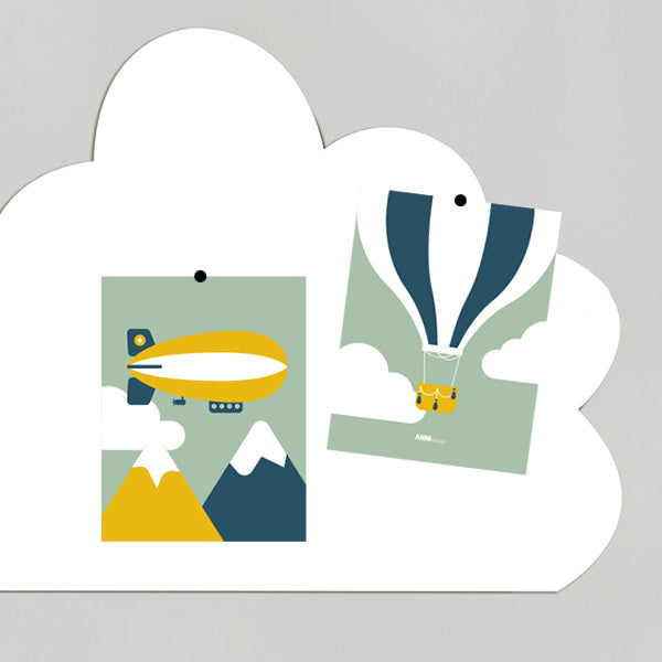 Posterset luchtballon babykamer - bleekgroen