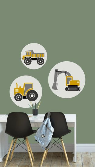 Behangcirkel set kinderkamer - voertuigen oker