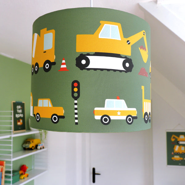 Kinderkamer lamp auto voertuigen - on the road olijfgroen