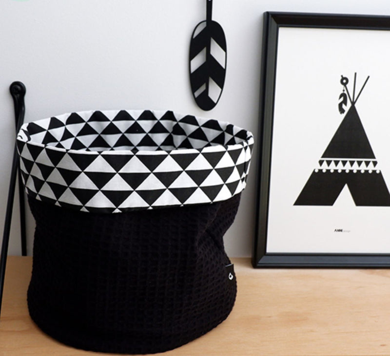 Commodemandje wafelstof zwart- driehoek