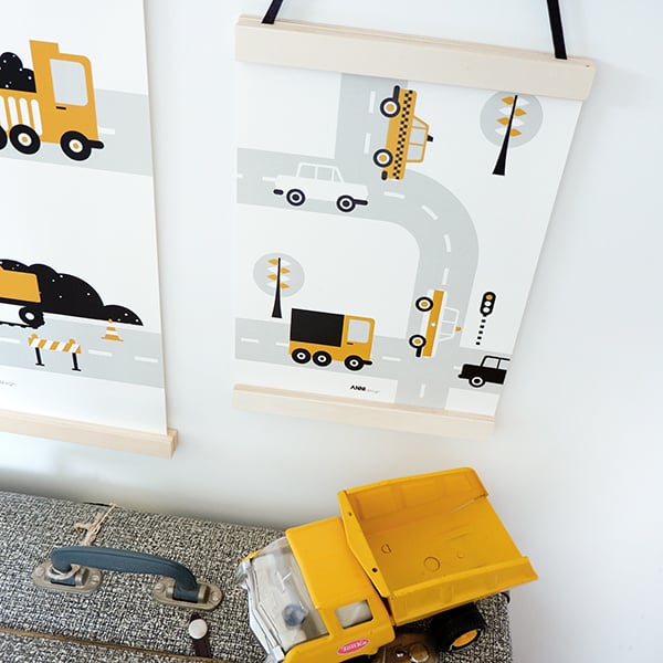 Poster auto voertuigen kinderkamer - oker geel