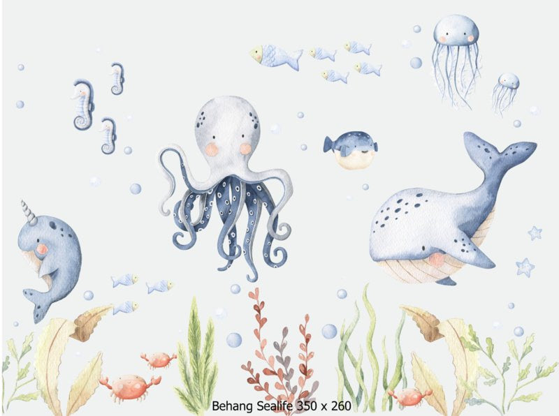 Behang zeedieren in onderwater wereld