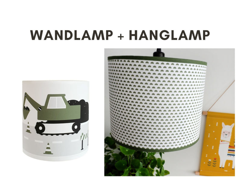 Lampen set - graafmachine & maantjes olijfgroen