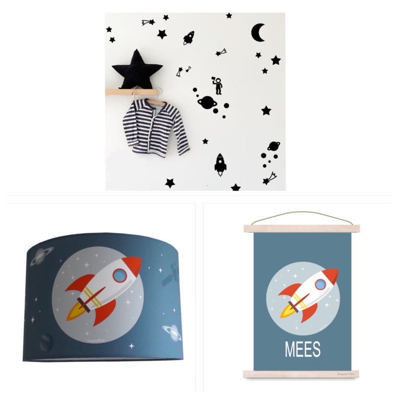 Kinderkamer aankleding en decoratie set - Ruimtevaart kamer (met lamp)
