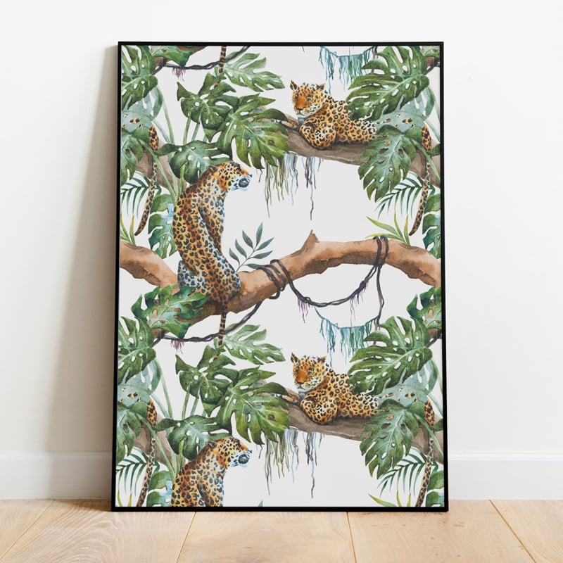Poster jungle kamer panters - wit