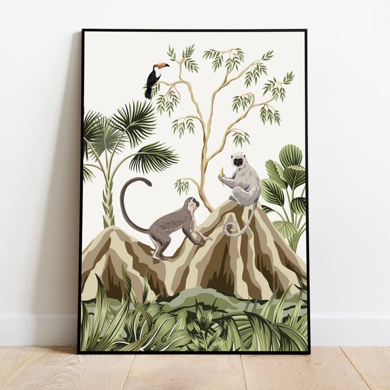 Poster set jungle kinderkamer babykamer - leeuw en apen