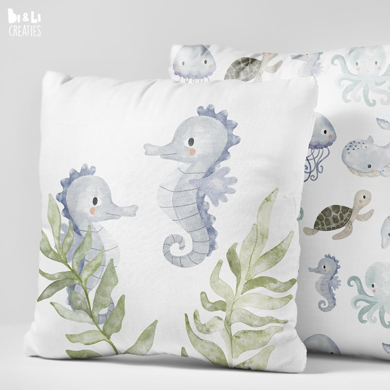 Kussen kinderkamer onderwater wereld - zeepaardje