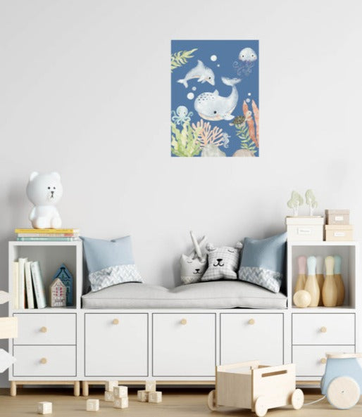 Poster kinderkamer onderwater wereld - blauw