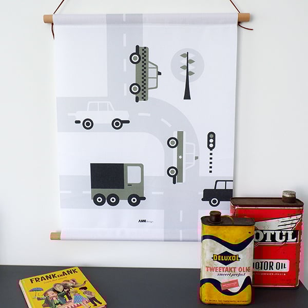 Textielposter auto voertuigen kinderkamer - olijf groen