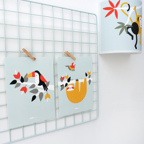 Posterset jungle kamer toekan + luiaard - mint