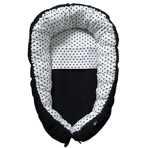 Babynestje wafelstof zwart - sterretjes