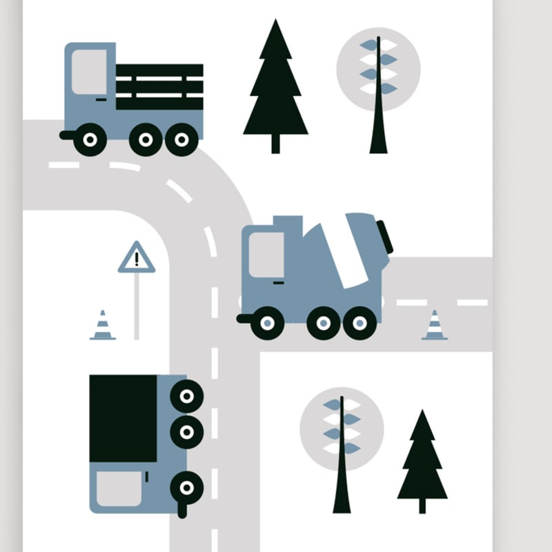 Poster vrachtwagen voertuigen kinderkamer - jeansblauw