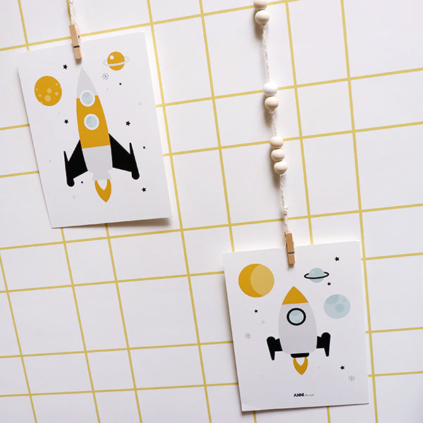 Posterset raket ruimtevaart kamer - wit 15x20 cm