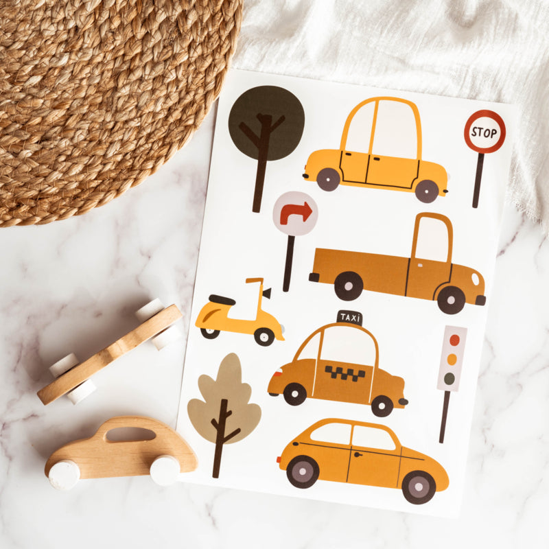 Voertuigen muurstickers in geeltinten