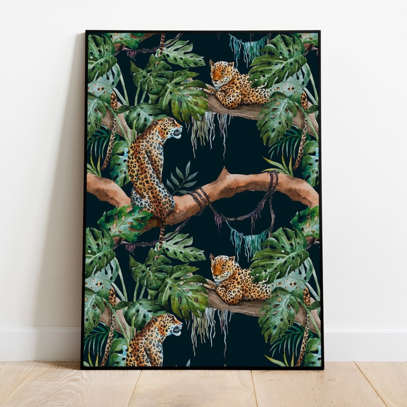 Poster jungle kamer panters - zwart